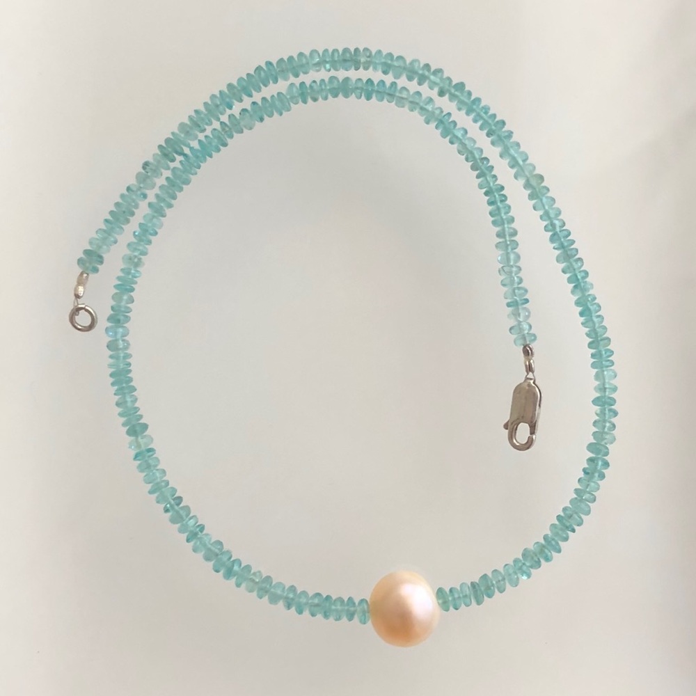 16” necklace /choker. natural stone, pearl & ss